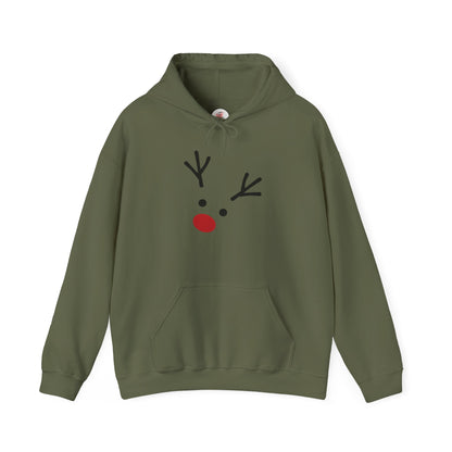 Cute Minimal Reindeer Hoodie — Red Nose Christmas Sweatshirt