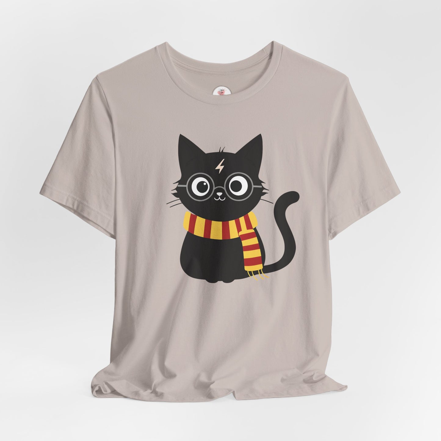 Wizard Cat Graphic Tee – Cute Black Cat with Scarf & Lightning Bolt