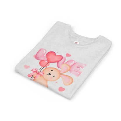 Kids Love Bunny T‑Shirt – Cute Pink Heart Balloons Youth Tee