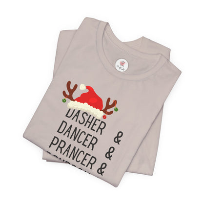 Christmas Reindeer Tee — "Dasher & Dancer & Prancer & Bourbon & Bourbon & Bourbon" Holiday Shirt