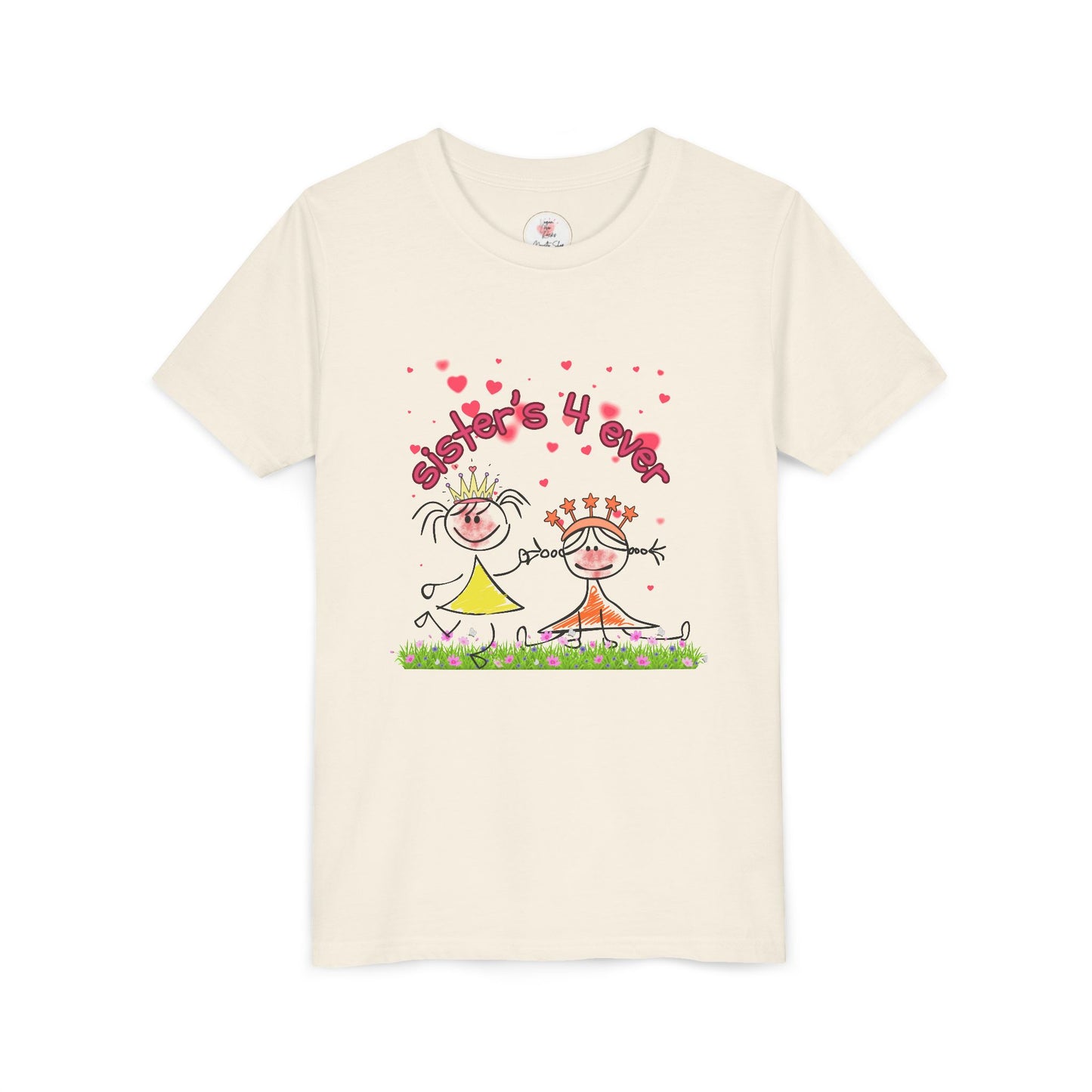 Sisters 4 Ever Youth Tee — Cute Hand-Drawn Sisterhood Kids Shirt