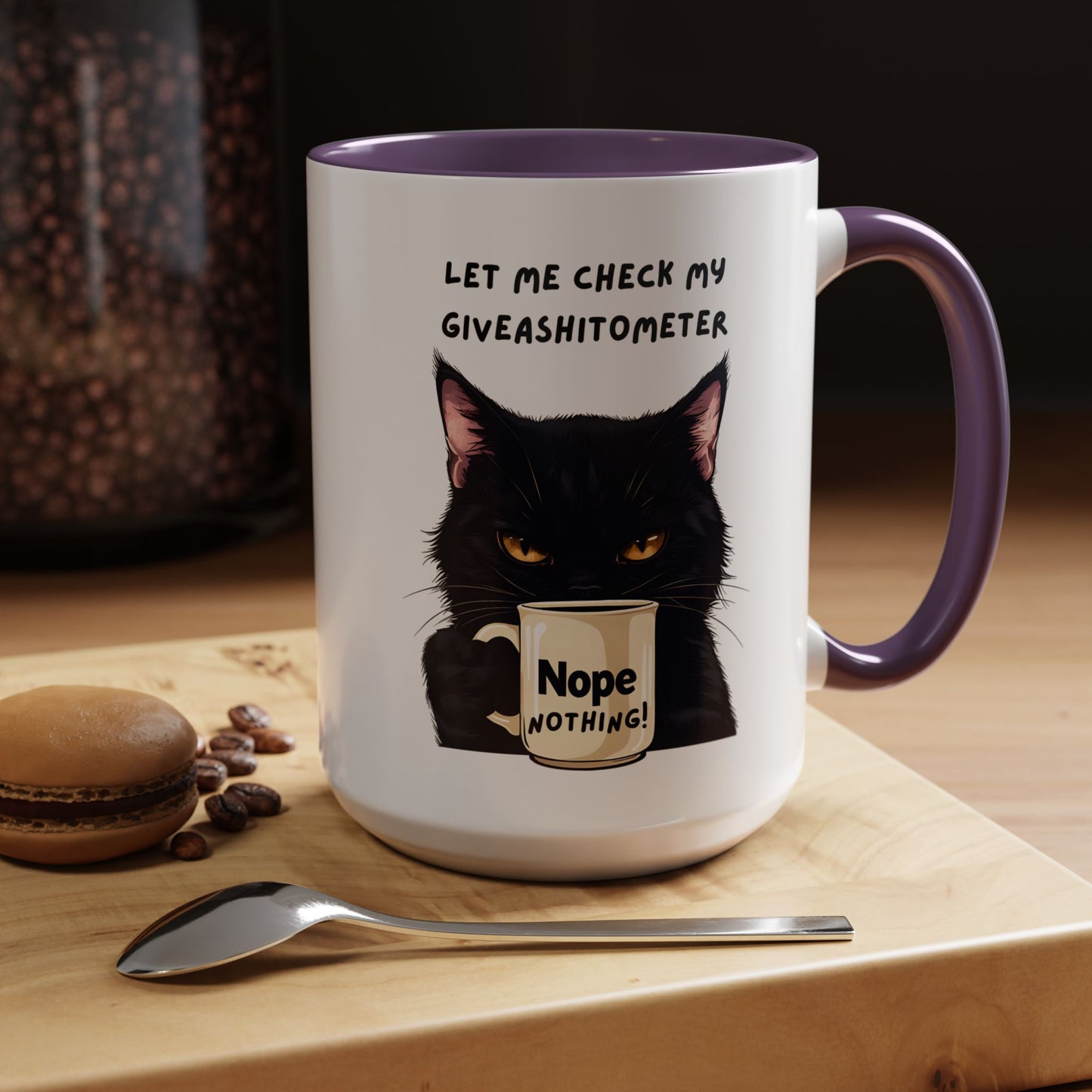 Coffee Mug - Black Cat "Let Me Check My Giveashitometer" Nope Nothing!  Funny 11/15 oz Mug