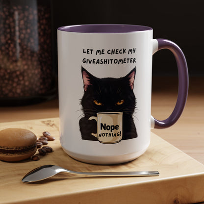 Coffee Mug - Black Cat "Let Me Check My Giveashitometer" Nope Nothing!  Funny 11/15 oz Mug
