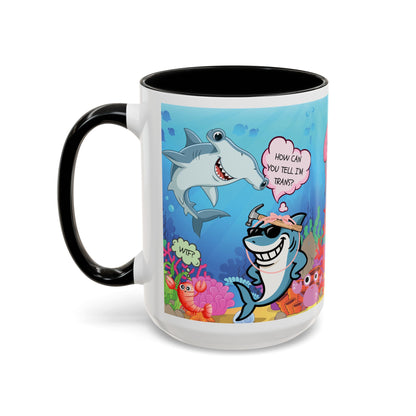 Ceramic Coffee Mug — Funny Tropical Sharks "How Can You Tell I’m Trans?"