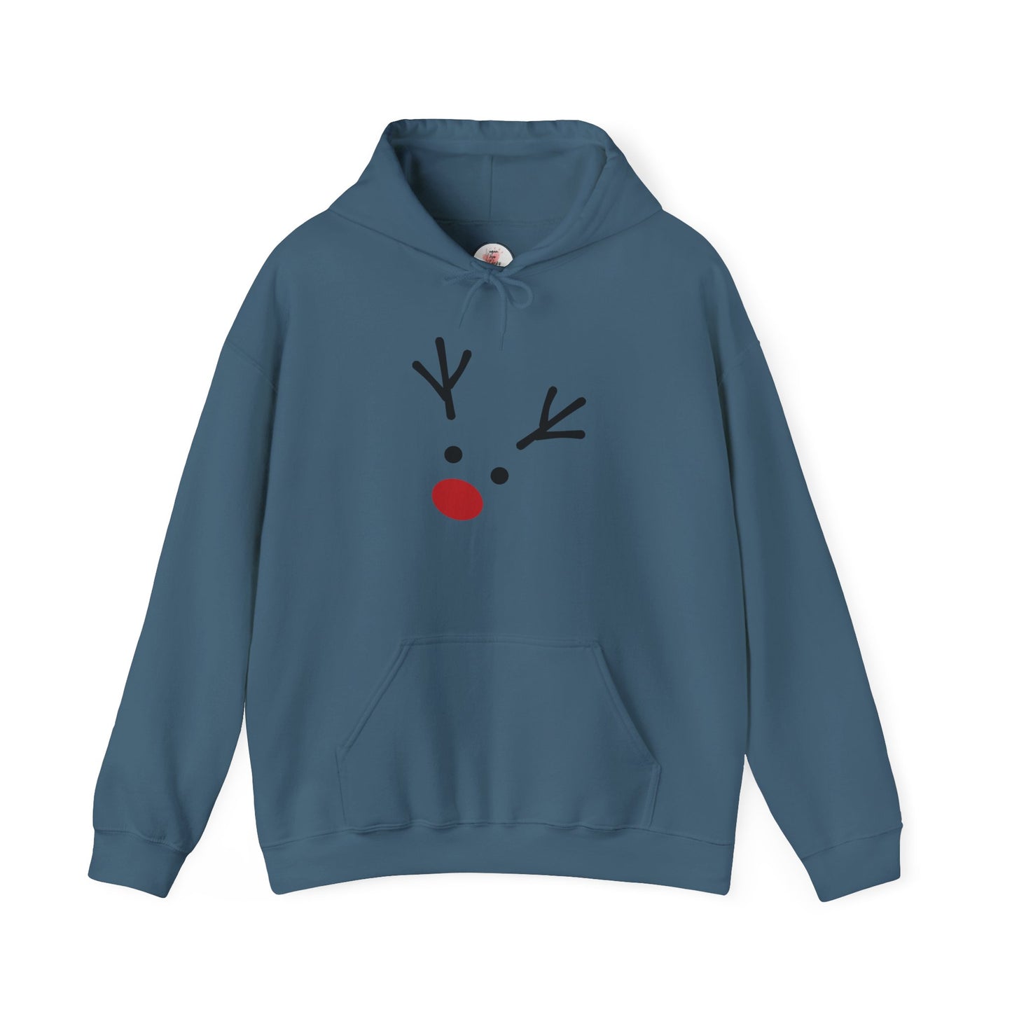 Cute Minimal Reindeer Hoodie — Red Nose Christmas Sweatshirt