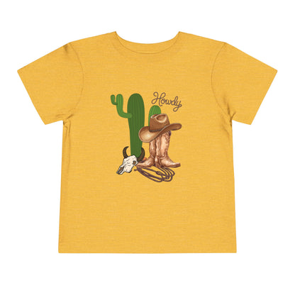 Howdy Cowboy Toddler Tee — Western Cactus, Boots & Skull Kids Shirt