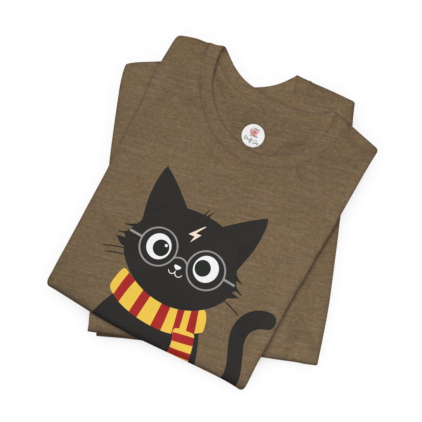 Wizard Cat Graphic Tee – Cute Black Cat with Scarf & Lightning Bolt