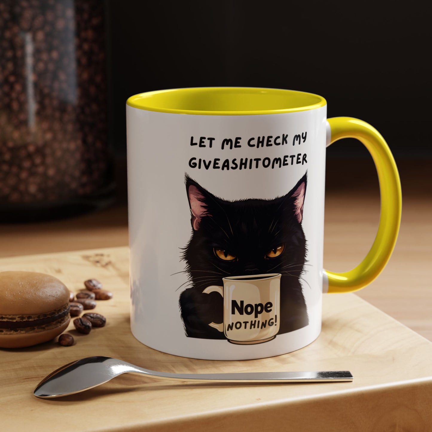 Coffee Mug - Black Cat "Let Me Check My Giveashitometer" Nope Nothing!  Funny 11/15 oz Mug