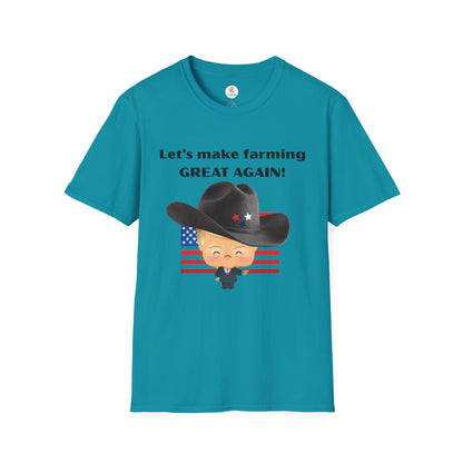 Let's Make Farming Great Again T-Shirt — Patriotic Cowboy Trump Farming Tee