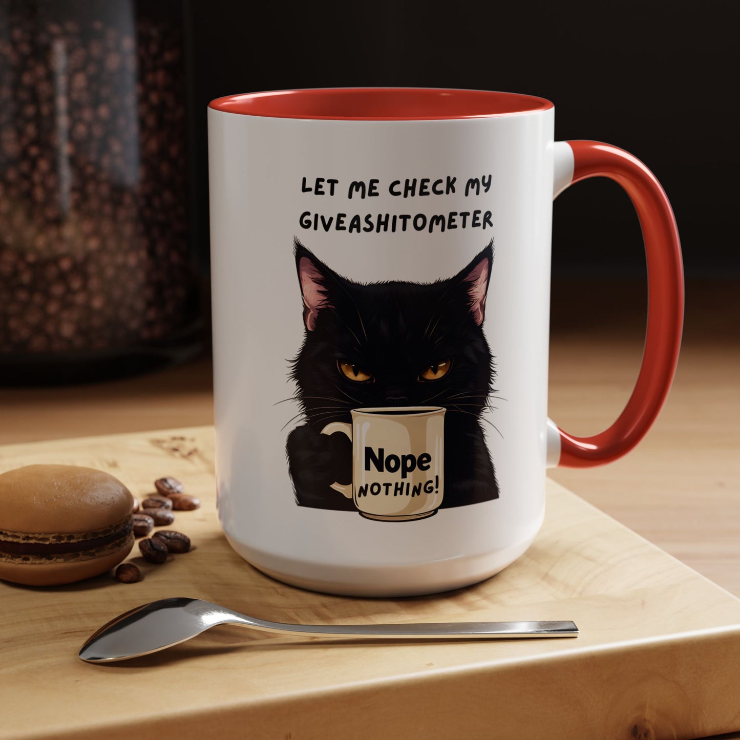 Coffee Mug - Black Cat "Let Me Check My Giveashitometer" Nope Nothing!  Funny 11/15 oz Mug