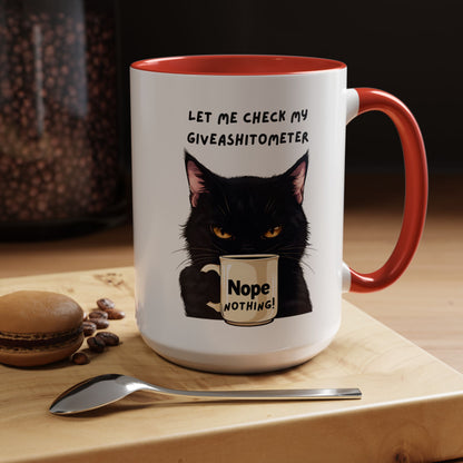 Coffee Mug - Black Cat "Let Me Check My Giveashitometer" Nope Nothing!  Funny 11/15 oz Mug
