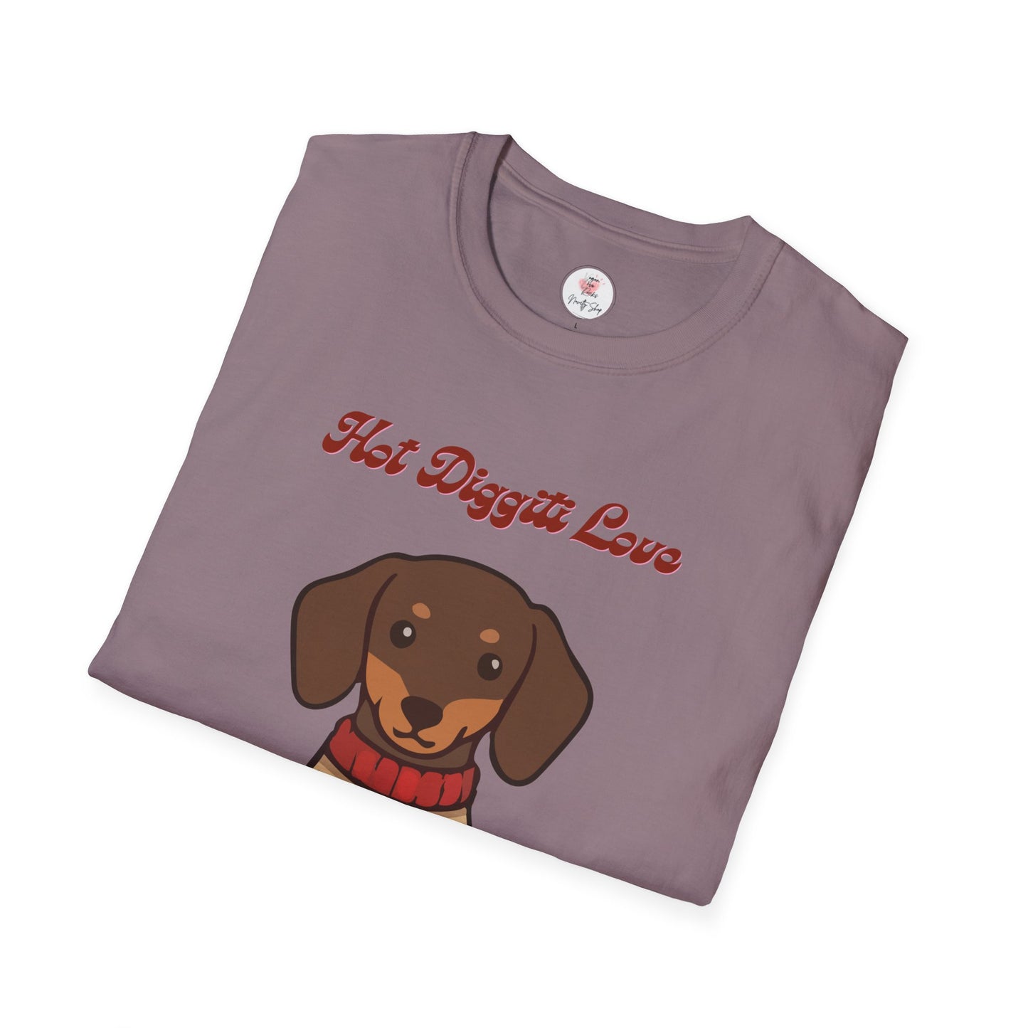 Dachshund Sweater T-Shirt - "Hot Diggiti Love" Cute Wiener Dog Graphic Tee