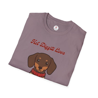 Dachshund Sweater T-Shirt - "Hot Diggiti Love" Cute Wiener Dog Graphic Tee