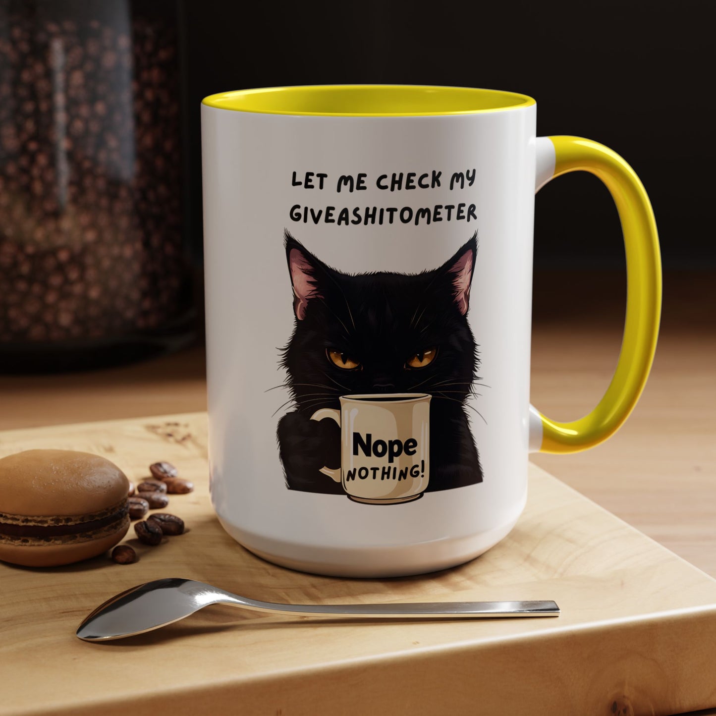 Coffee Mug - Black Cat "Let Me Check My Giveashitometer" Nope Nothing!  Funny 11/15 oz Mug