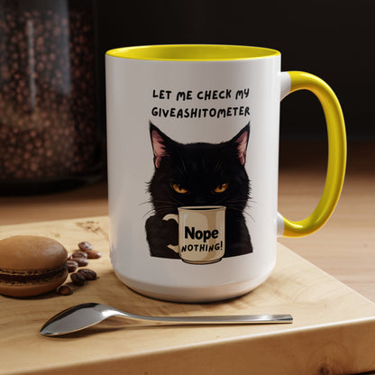 Coffee Mug - Black Cat "Let Me Check My Giveashitometer" Nope Nothing!  Funny 11/15 oz Mug