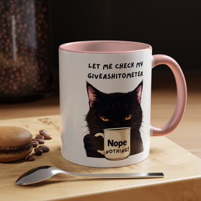 Coffee Mug - Black Cat "Let Me Check My Giveashitometer" Nope Nothing!  Funny 11/15 oz Mug