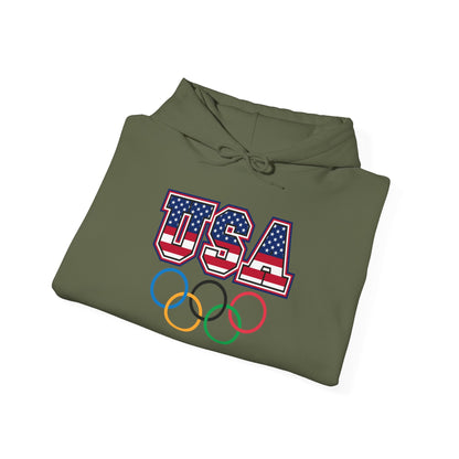 Team USA Olympic Rings Hoodie — American Flag Sports Fan Pullover