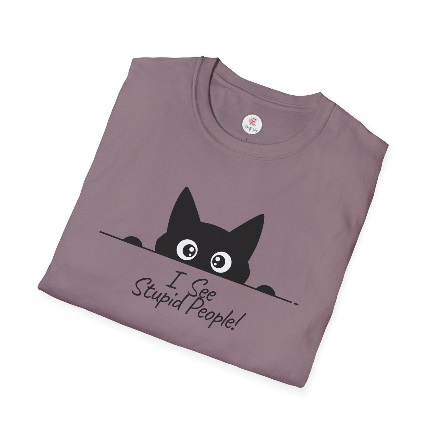 T-Shirt — Cute Peeking Cat "I See Stupid People" Graphic Tee