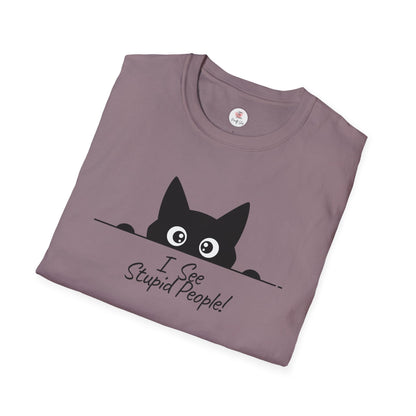 T-Shirt — Cute Peeking Cat "I See Stupid People" Graphic Tee