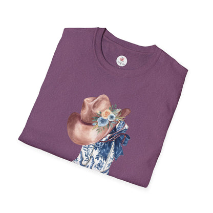Cowgirl Boots & Hat T-Shirt — Blue Floral Western Graphic Tee