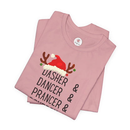 Christmas Reindeer Tee — "Dasher & Dancer & Prancer & Bourbon & Bourbon & Bourbon" Holiday Shirt