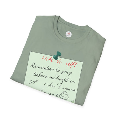 Funny 'Note to Self: Poop Reminder' T-Shirt — New Year Resolution Graphic Tee