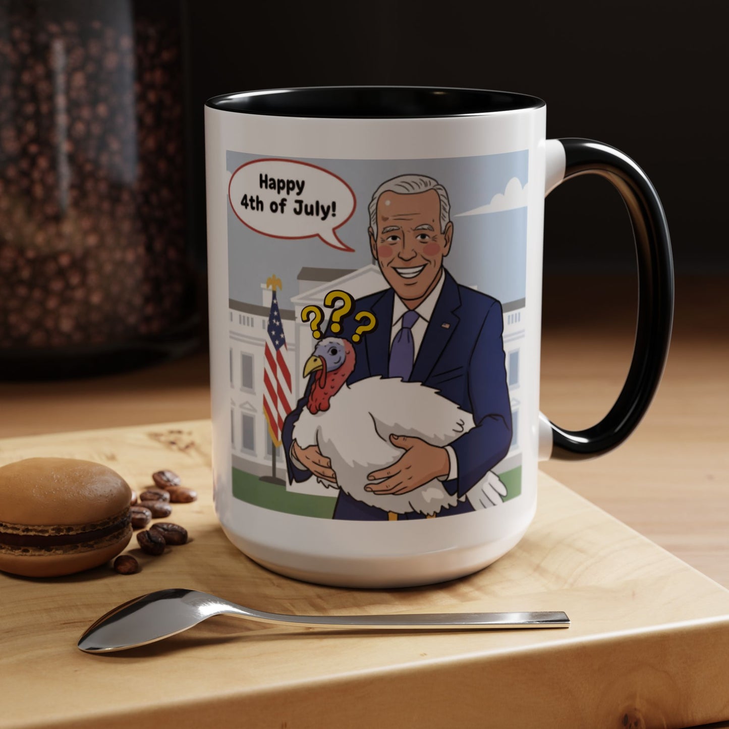 Fourth of July Presidential Turkey Mug - Patriotic Holiday Coffee Cup (11 oz & 15oz)