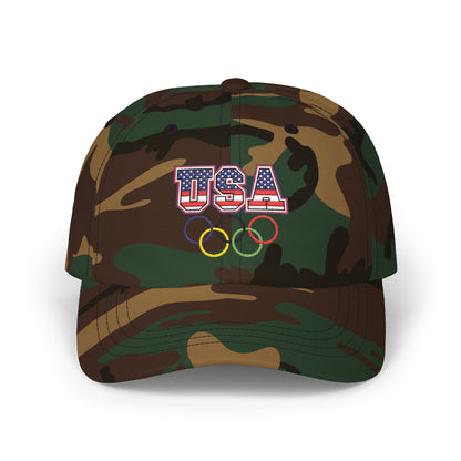 Team USA, and Olympic Rings Embroidered  Dad Cap — Patriotic Sports Baseball Hat