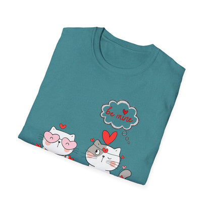 Valentine Cat Couple T-Shirt — "Be Mine" Cute Heart Kittens Tee