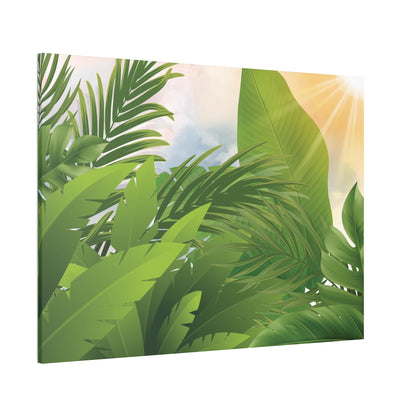 Tropical Leaves Canvas Wall Art – Green Jungle Sunlight Stretched Canvas