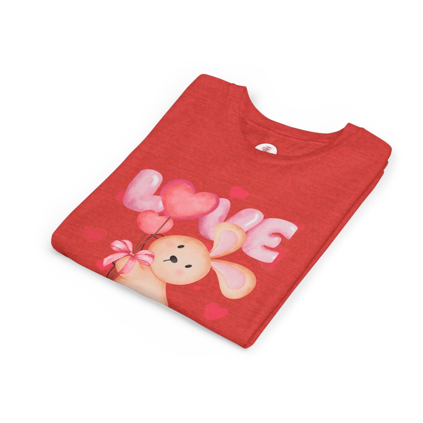 Kids Love Bunny T‑Shirt – Cute Pink Heart Balloons Youth Tee