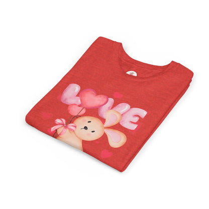 Kids Love Bunny T‑Shirt – Cute Pink Heart Balloons Youth Tee