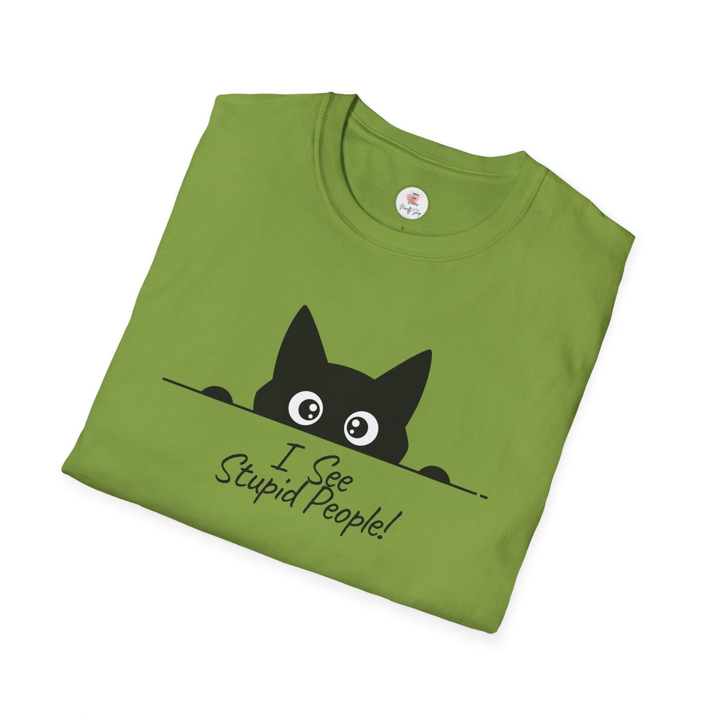T-Shirt — Cute Peeking Cat "I See Stupid People" Graphic Tee