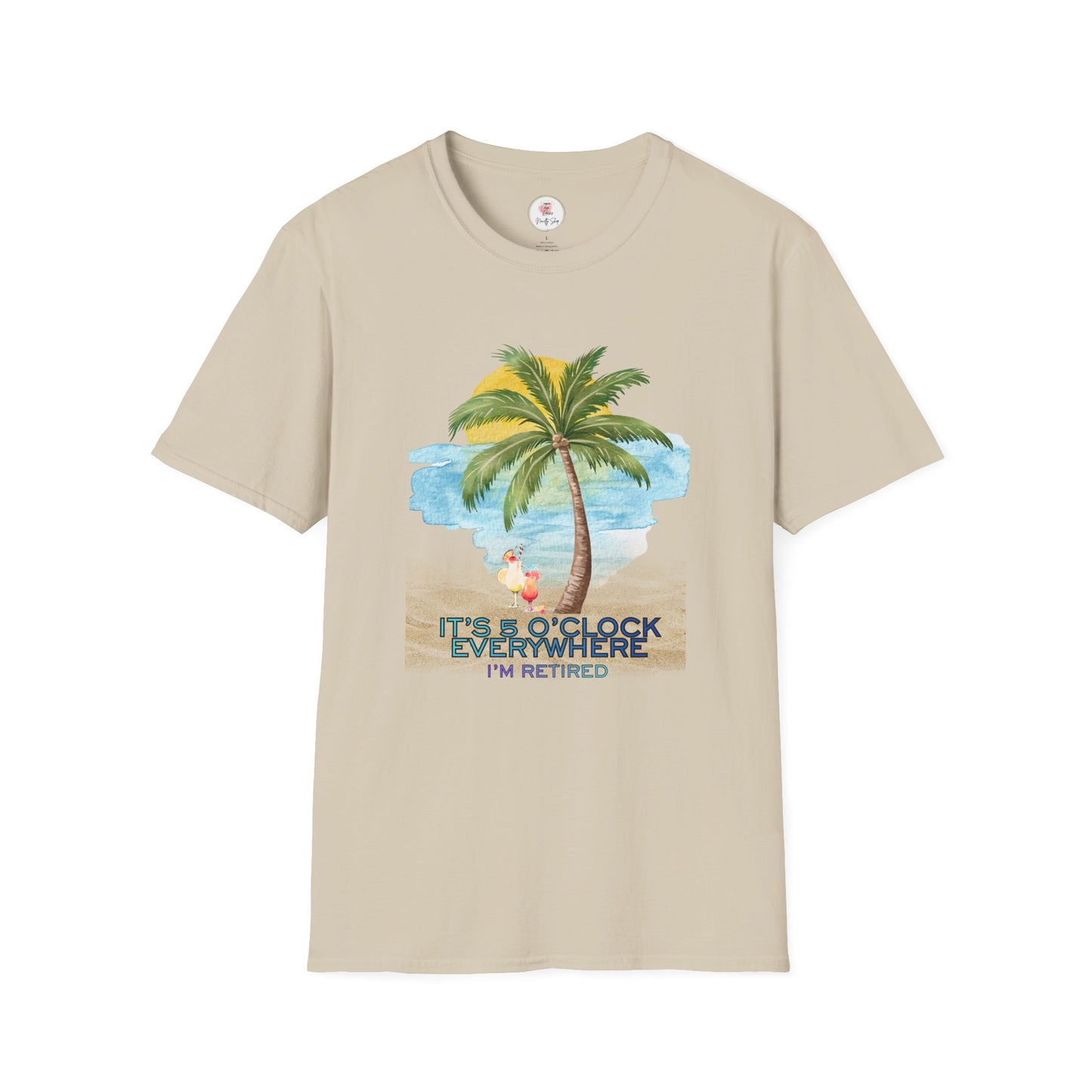 Retirement T-Shirt — "It's 5 O'Clock Everywhere" Tropical Vacation Tee