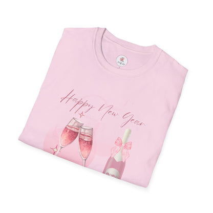 New Year Pink Champagne T-Shirt — "Happy New Year" Celebration Tee
