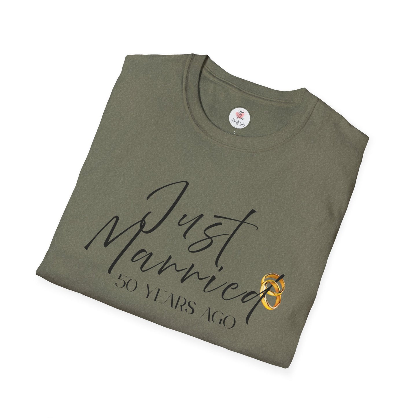 50th Anniversary T-Shirt — ‘Just Married (50 Years Ago)’ Anniversary Celebration Tee  https://www.veganlove.rocks/