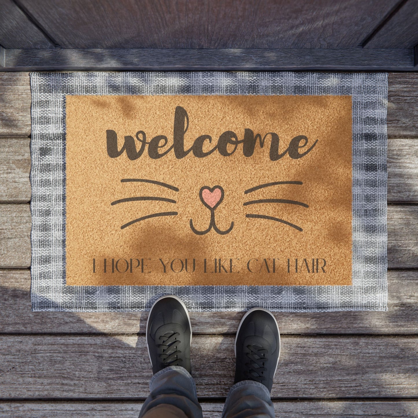 Welcome Cat Doormat – "I Hope You Like Cat Hair" Funny Pet Lover Door Mat