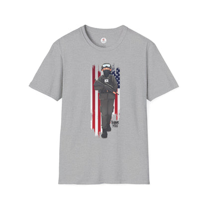 ICE Officer American Flag "Thank You" T-Shirt