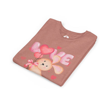 Kids Love Bunny T‑Shirt – Cute Pink Heart Balloons Youth Tee