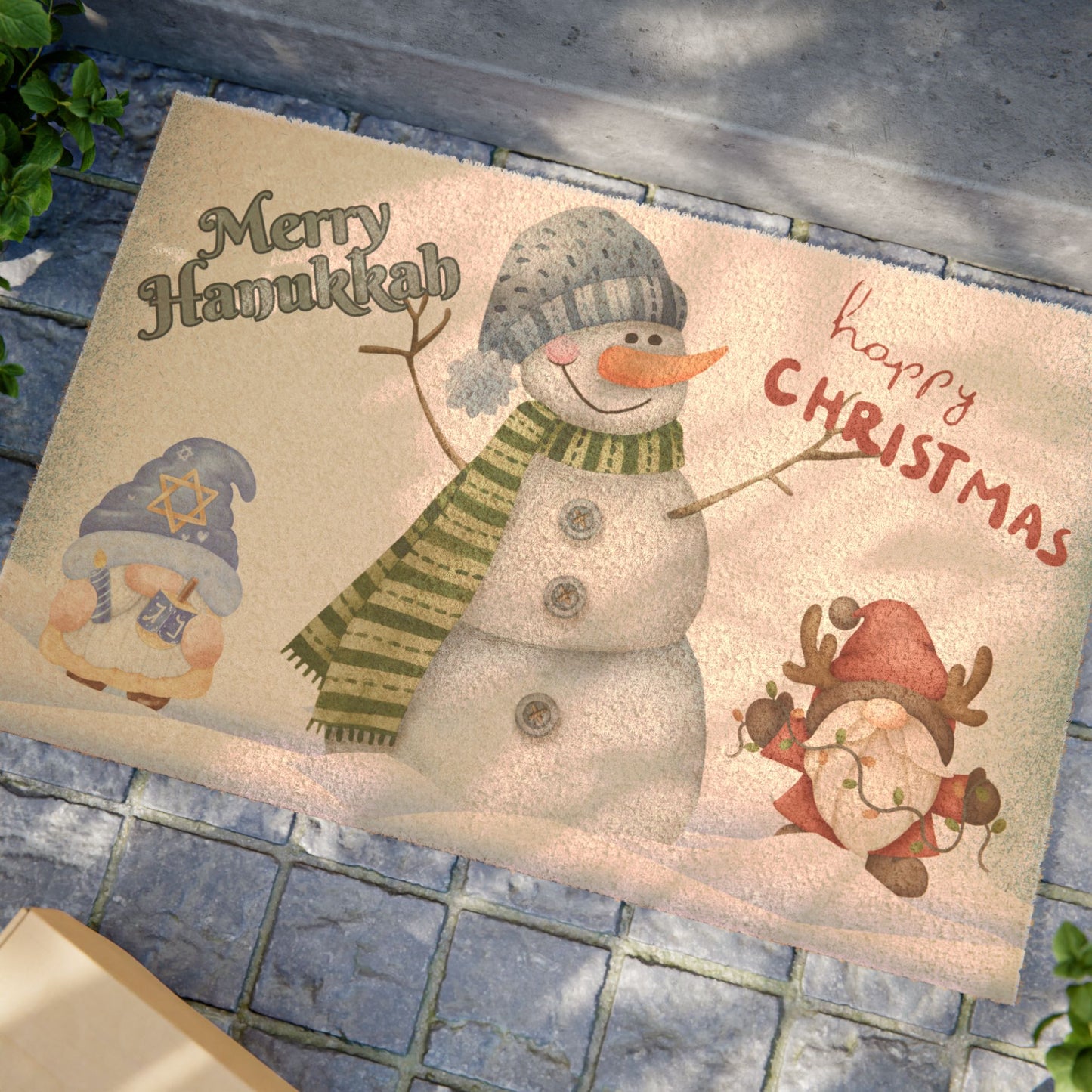 Holiday Snowman Doormat - 'Happy Christmas' & 'Merry Hanukkah' Festive Welcome Mat