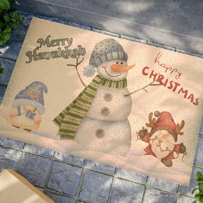 Holiday Snowman Doormat - 'Happy Christmas' & 'Merry Hanukkah' Festive Welcome Mat