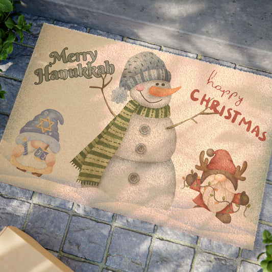 Holiday Snowman Doormat - 'Happy Christmas' & 'Merry Hanukkah' Festive Welcome Mat