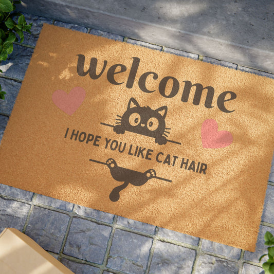 Doormat — "Welcome, I Hope You Like Cat Hair" Cute Cat Lover Doormat