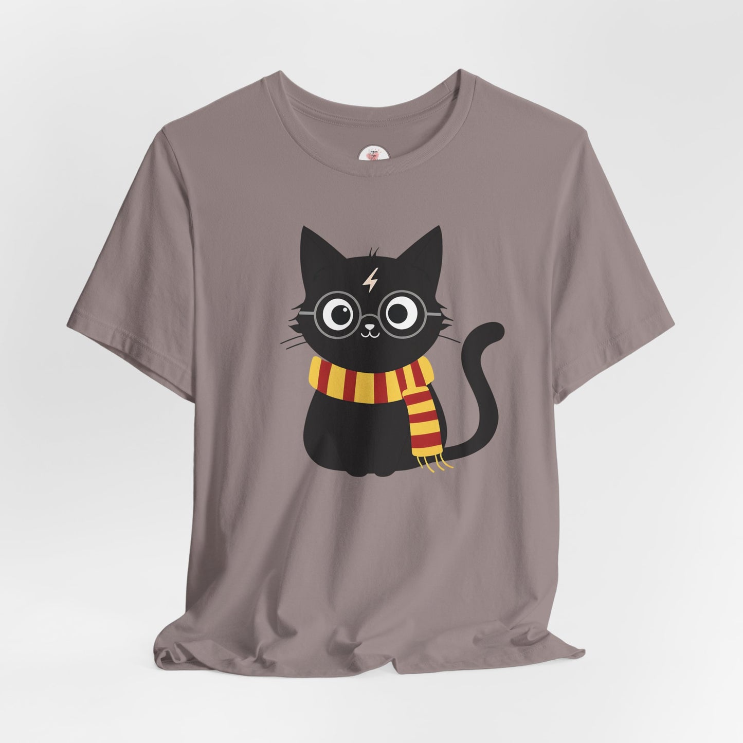 Wizard Cat Graphic Tee – Cute Black Cat with Scarf & Lightning Bolt