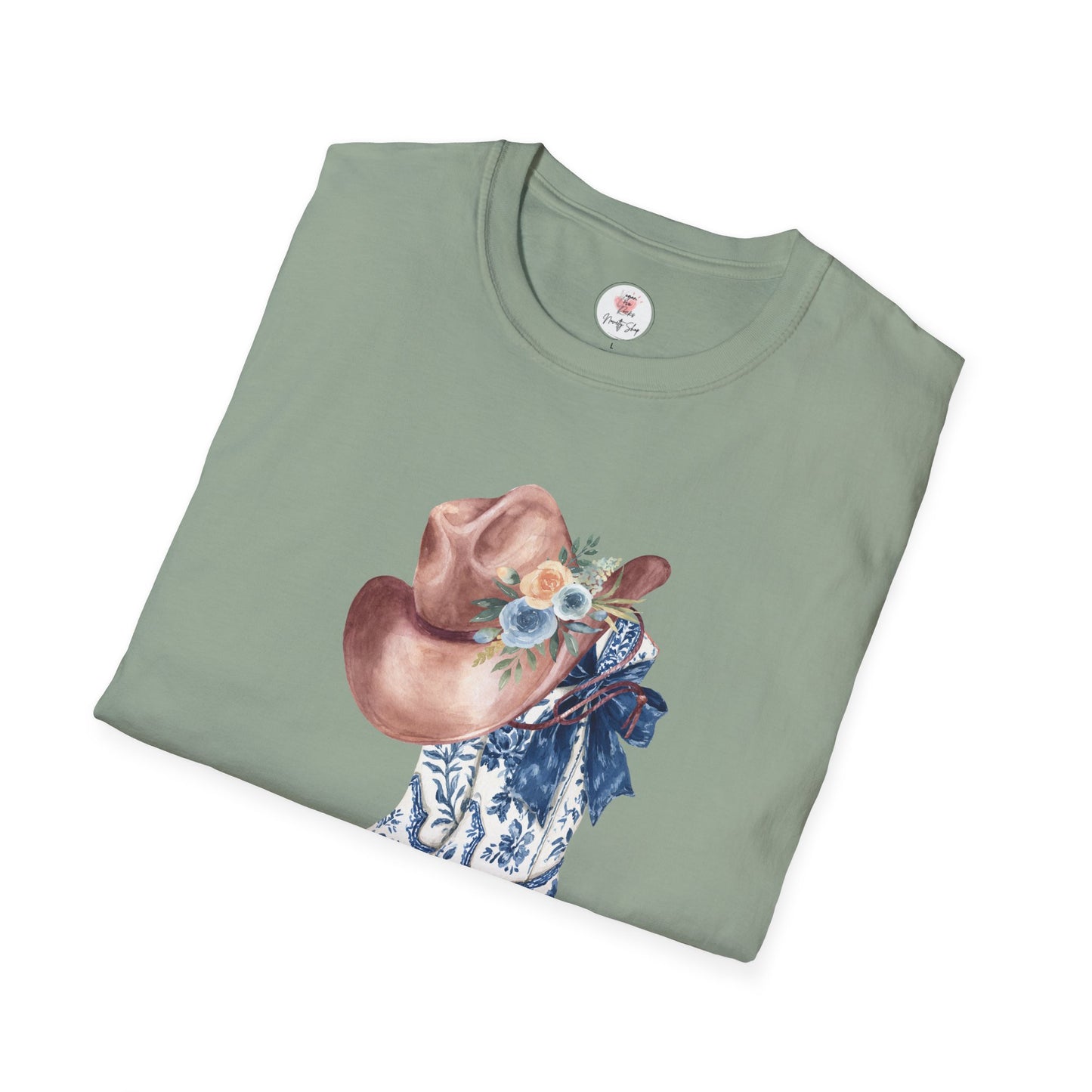 Cowgirl Boots & Hat T-Shirt — Blue Floral Western Graphic Tee