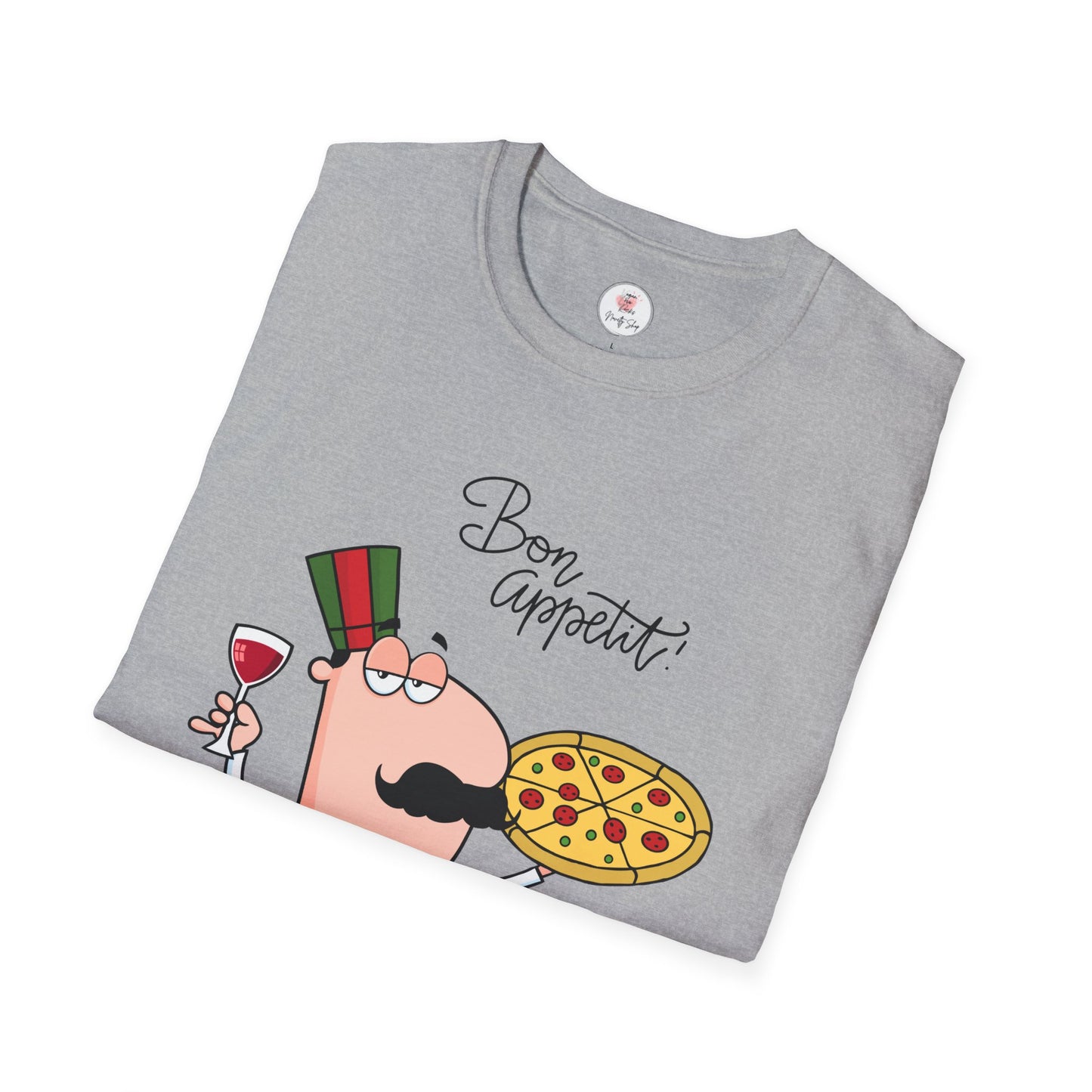 Pizza Chef T-Shirt – "Bon Appetit" Cartoon Italian Pizza & Wine Tee