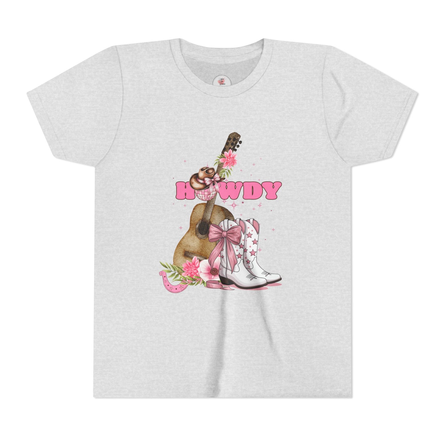 Howdy Pink Cowboy Boots & Guitar Youth Tee — Cute Western T-Shirt