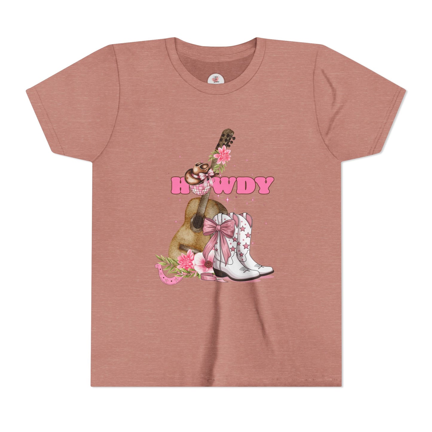 Howdy Pink Cowboy Boots & Guitar Youth Tee — Cute Western T-Shirt