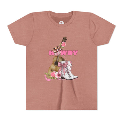 Howdy Pink Cowboy Boots & Guitar Youth Tee — Cute Western T-Shirt