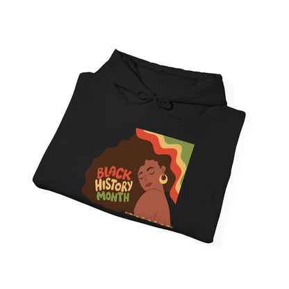 Black History Month Hoodie — Retro Afro Woman Graphic "Black History Month"